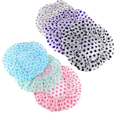 ZIVINI 6 Pack Waterproof Shower Cap With Elastic Band Reusable Shower Cap Multicolor