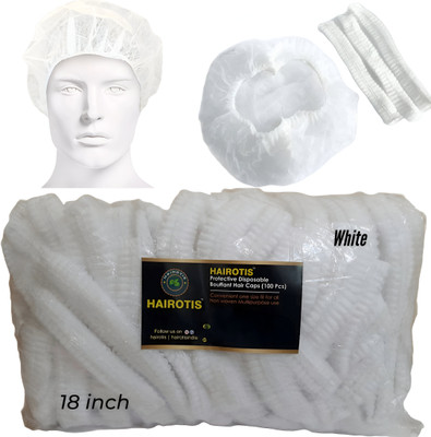 hairotis Disposable Bouffant Hair Cap Non Woven White Multipurpose 100 Pcs (Pack Of 1)