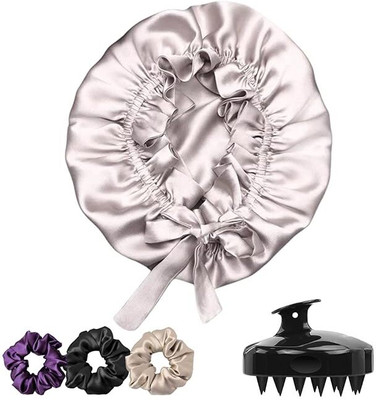 Attune Silk Satin Hair Bonnet with Scalp Massager, Shampoo Brush & 3 Scrunchies