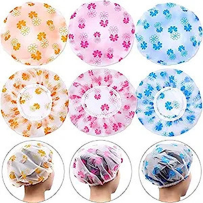 MOBISO Pack of 3 Shower Cap Reusable Waterproof Women&Girls Spas,Salons_Multicolor