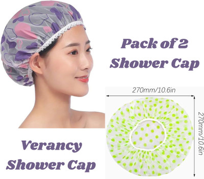 VERANCY Multicolored Secuare EVA Made Women Shower Cap for Joyful Baths (Pack of 2)
