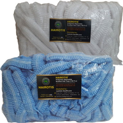 hairotis Disposable Hair Caps Combo Blue 100 White 100 for Kitchen Chef Hat Hospital