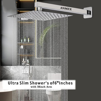 ANMEX SS304 UltraSlim HighPressure Rainfall Shower Head & Shower Arm (6X6+18INCH ARM) Shower Head
