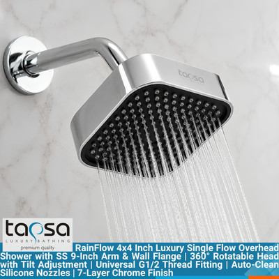 Tapsa Luxury 4"X4" ABS Shower/Shower Head With 12" Round Arm (Set-1) Shower Head