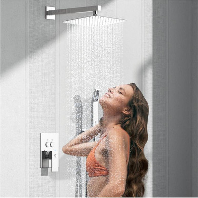 Prestige SmartBuy Stainless Steel 8"x8" Ultra Slim Square Rain Shower Head with 18inch square arm Shower Head