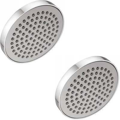 KAMAL Overhead Shower Ultra 5 Inch Round - Set of 2 (Only Showerhead) Metallic Silver Finish with Grey Face and Silicon Nozzles Shower Head