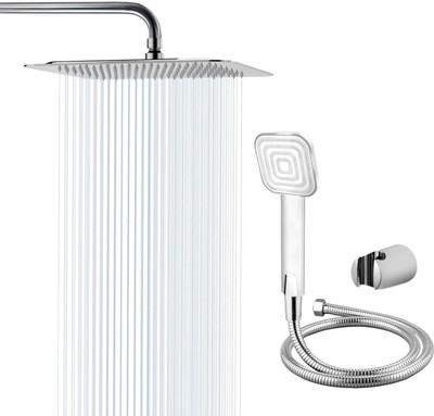 Adivta Shower 4 Inch with 18 Inch J Bend Arm With Cubo Hand shower 1.5 meter Hose Pipe Shower Head