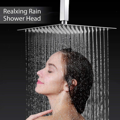 Adivta Mirror Stainless Steel Square Shower 6X6+12 Inch Ceiling Arm Shower Head