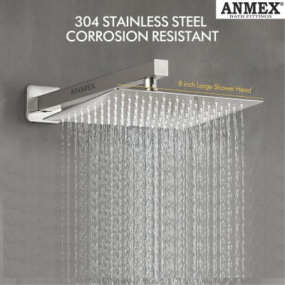 ANMEX SS304 UltraSlim HighPressure Rainfall Shower Head & Shower Arm (8X8+9INCH ARM) Shower Head