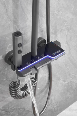 FOURVIEW 5-in-1 System | Rainfall & Waterfall | Thermostatic | Body Jets | Hand Spray Luxury LED Shower Panel Tower | Wall Mounted | Stainless Steel Body Rainfall + Waterfall | Multi-Function Jets | High-Pressure Handheld Spray(Stainless Steel)