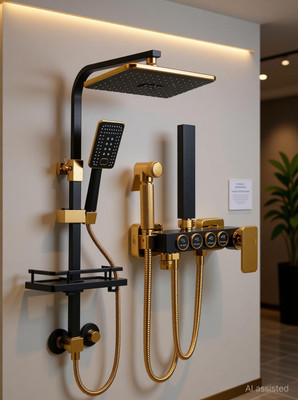 KD INDUSTRIES LUXURY GOLD SHOWER FULL SET | SHOWER PANEL | SHOWER HEAD | 3 MODES HAND SHOWER | BIDET SPRAY GUN (BLACK WITH GOLD FINISH) (ANTI-STAIN) (HIGHLY DURABLE)(Matte Finish)