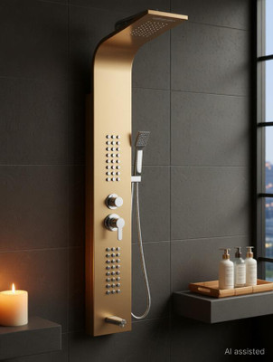 FOURVIEW Thermostatic 5-in-1 Shower Panel Tower Wall-Mounted Spa Shower Panel with Mixer, Body Jets, and Handheld Shower Rainfall & Waterfall Overhead Shower | Multi-Mode Hand Shower Included(Stainless Steel)