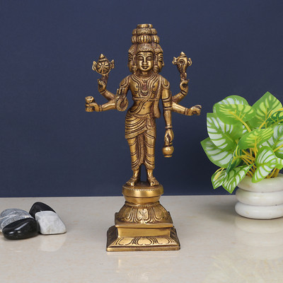 utsavicraft Traditional Lord Brahma Standing Statue Decorative Showpiece  -  25 cm(Brass, Gold)