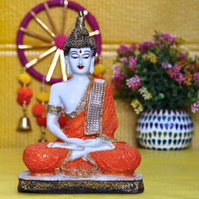 BECKON VENTURE Handicrafts Sitting Buddha idol For Home Decoration|buddha showpieces| Decorative Showpiece  -  24.5 cm(Polyresin, Orange, White, Gold)