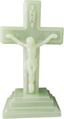 M Men Style Figurine of Jesus with Cross for Decoration Home Table Car Decorative Showpiece  -  13.5 cm(Plastic, Green)