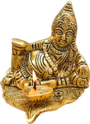 Neo Classic Kuber Deepak on Leaf | Kubera Diya Murti | Lord of Treasure Wealth Maharaj Kuber Decorative Showpiece  -  8 cm(Aluminium, Gold)