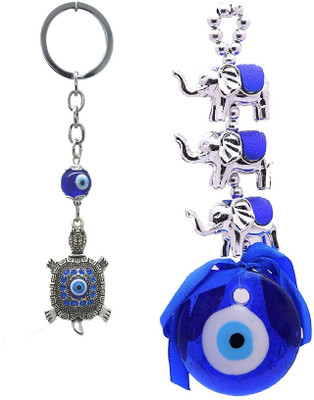 REWASHREE CRAFT WORLD Feng Shui Vastu Wall Hanging Decorative Showpiece Tortoise Keychain, 3 Elephant Decorative Showpiece  -  1 cm(Crystal, Blue)