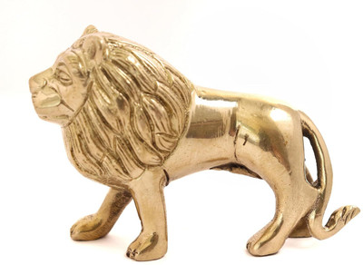 The Spiritual Living Lion Statue | Lion Idol I Showpiece for Home Decor | Feng Shui & Vastu Items Decorative Showpiece  -  7.6 cm(Brass, Gold)