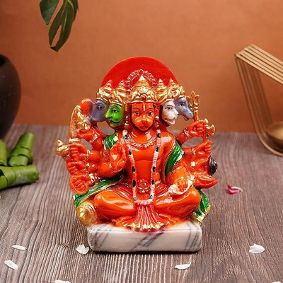yogi Polyresin Panchmukhi Hanuman Murti Statue for Home Decorative Showpiece  -  15 cm(Resin, Multicolor)