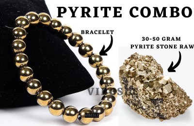 VIBESLE Combo of Pyrite Rough 40-50 Gram and Pyrite Bracelet Healing/Vastu/Gifts, Decorative Showpiece  -  10 cm(Stone, Gold)