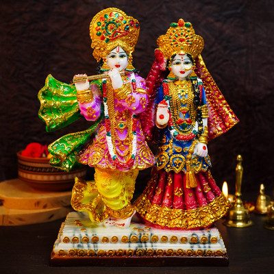 Ekhasa Big 1 Feet Radha Krishna Marble Dust Statue | Handpainted Radhe Krishnan Decorative Showpiece  -  31 cm(Resin, Multicolor)