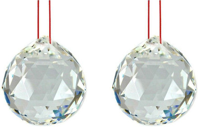 Feng Shui Art Vastu / 2 Crystal Ball For goodluck, Happyness and prosperity Decorative Showpiece  -  20 cm(Crystal, White)