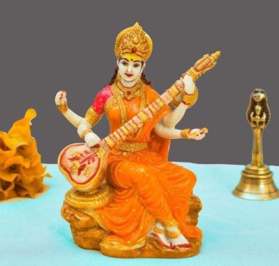 DREAM CRAFTER Saraswati Maa Idol Murti Figurine Devi Maa for School Office Table Decorative Showpiece  -  15.2 cm(Resin, Orange)