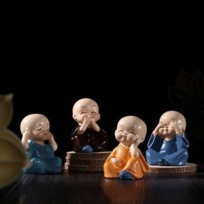 Cute 4 Buddha Monk Car Dashboard Showpiece, 4 cm Religious Idol & Figurine(Polyresin, Multicolor)