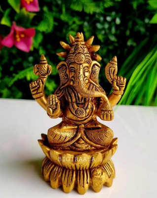 CPYFASHION Premium Brass Lakshmi Ganesha Idol for Puja & Home Décor Decorative Showpiece  -  8 cm(Brass, Copper)
