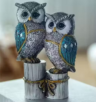 Jaanvi Nutan Emporium Lucky Owl Statue for Good Luck | Antique Multicolour Showpiece Decorative Showpiece  -  16 cm(Resin, Grey)