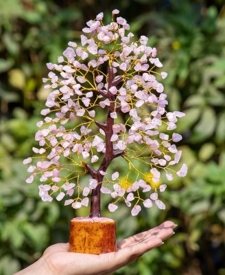 VIBESLE Rose Quartz Gemstone Tree - Crystal Tree for Positive Energy - Chakra Tree Decorative Showpiece  -  25 cm(Stone, Pink)