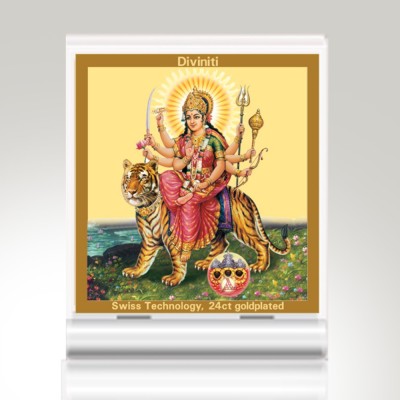 DIVINITI Durga Ji Goddess Idol Photo Frame Car Dashboard|24K Gold Plated ACF 3A Frame Decorative Showpiece  -  11 cm(Plastic, White)