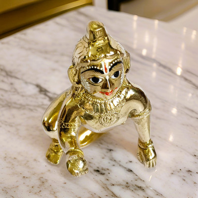 Shrinika Brass Lord Laddu Gopal Murti Decorative Showpiece  -  16 cm(Brass, Gold)