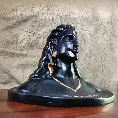 DARIDRA BHANJAN Handcrafted Adiyogi Shiva God Idols Statue for car dashboard Decorative Showpiece  -  12 cm(Polyresin, Black)