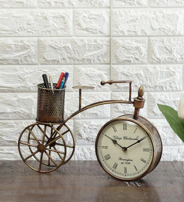 KT COLLECTION Clock with Pen Holder Decorative Showpiece  -  25 cm(Iron, Multicolor)