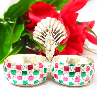 samukkaras fashions German Silver Sindoor Chandan Box / Kunguma Chimil / Kumkum Box with Peacock Decorative Showpiece  -  6 cm(Silver, Silver)
