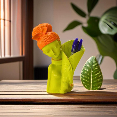 Miss Peach Graceful Resin Lady with Storage Basket Showpiece gift living room decoration Decorative Showpiece  -  21 cm(Polyresin, Light Green)
