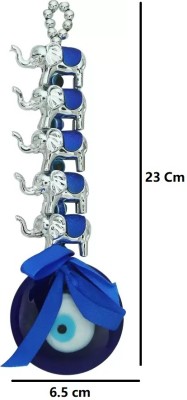 9tees Mart Vastu Fengshui Nazar Suraksha Evil Eye 5 Elephant For Wardoff Negativity Decorative Showpiece  -  23 cm(Plastic, Blue)