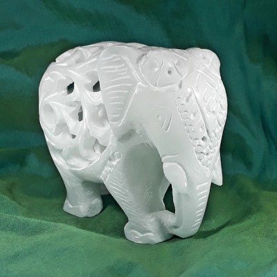 KRAFT CLOUDS Marble Small Elephant Idol Sculpture Figurine for Home Car dashboard Carved Jali Decorative Showpiece  -  8.5 cm(Stone, White)