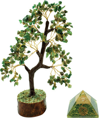 vastu vardan Green Aventurine Tree(300beads) with Pyramid(2inch) |Natural Healing Crystal Decorative Showpiece  -  22 cm(Crystal, Light Green)