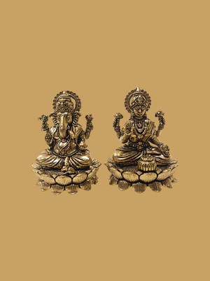 Bassidol Lightweight Brass Laxmi Ganesh Idol Set, 3.5 Inch Height, 420g, Set of 2 Decorative Showpiece  -  8.7 cm(Brass, Gold)