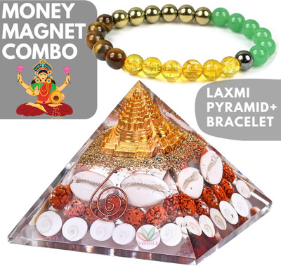 VIBESLE Combo of Dhan Laxmi Pyramid & Money Magnet Crystal Bracelet To Attract Money Decorative Showpiece  -  10 cm(Crystal, Multicolor)