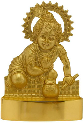 Unikart Golden Metal Baby Kanha ji Dashboard Office Home Temple Religious Gift Decorative Showpiece  -  10 cm(Brass, Metal, Gold)
