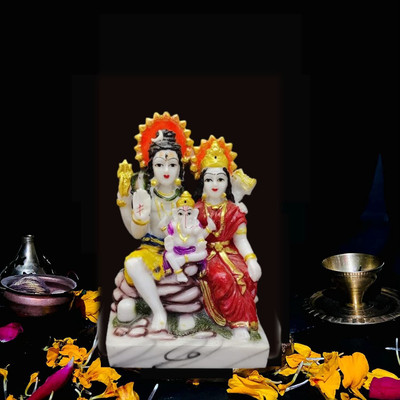 sanskaari Lord Shiv Parivar Idol Shiv Parwati God Shiva Family Statue Spiritual Puja Vastu Decorative Showpiece  -  15 cm(Marble, Multicolor)