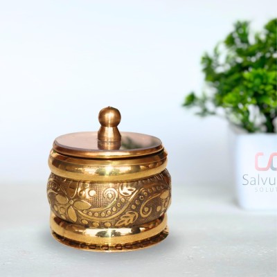 salvusappsolutions Designer Brass Round Kumkum/Sindoor Box For Utility & Gift(1.5x1.5 inch_Golden) Decorative Showpiece  -  3.8 cm(Brass, Gold)