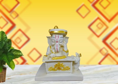 AnyTradeDesk Nine 11 craft Gold Plated Munim Ganesh Idol Statue Showpiece Home Decorative Showpiece  -  17 cm(Polyresin, Beige, Gold)