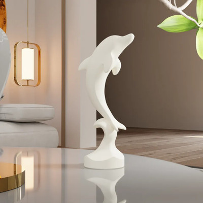 MiniatureWorld Dolphin on Wave Sculpture - A Modern Minimalist Design - Pack of 2pcs Decorative Showpiece  -  17 cm(Plastic, White)