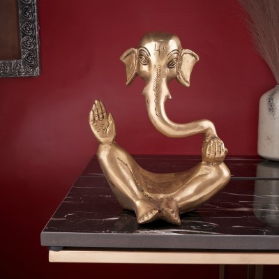 jy Ganesha God Idol | Brass | Yellow colour - 21 cm Decorative Showpiece  -  21 cm(Brass, Yellow)