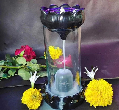 VE AND YOU Beautiful Crystal Shivling Backflow Incense Holder With 10 Scented Cones Decorative Showpiece  -  22 cm(Crystal, White, Black)