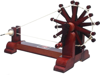 Tejgiftss Handcrafted Gandhiji's Mini Wooden Charkha/Spin Wheel Handmade Charka Decorative Showpiece  -  14 cm(Wood, Maroon)
